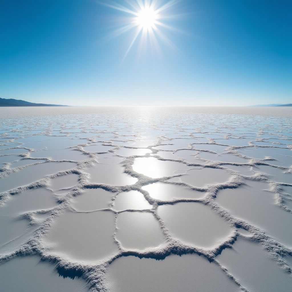 Vasta salina en el noroeste argentino con maquinaria de extracción de litio.